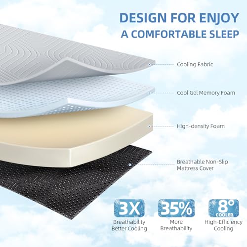 Image of Foldable Mattress Full Size, 6 Inch Cooling Folding Mattress /Topper, Breathable Absorbs Heat Fabric, Washable Trifold Memory Foam Mattress, Portable Floor Bed for Guest, Yoga, Camping