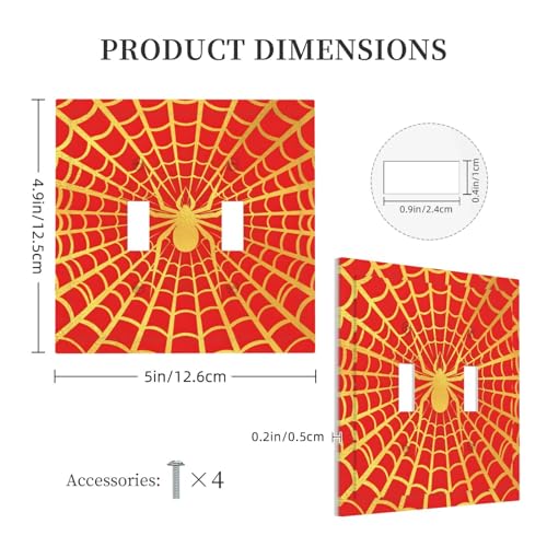 Decorative Switch Plate Covers Red Background with Golden Spiderweb Spider 2 Gang Light Switch Cover Plate Unique Double Toggle Wall Plate Light Switch Covers for Home Decor
