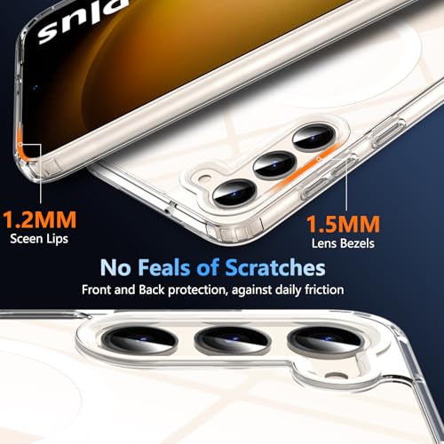Image of OWKEY for Samsung Galaxy S23 Plus Case 6.6'', Magnetic S23 Plus Case Compatible with Magsafe, [Military Grade Shockproof] Transparent Back Slim Bumper Cover Phone Case, Clear