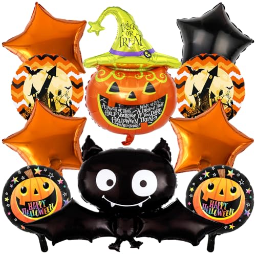 Halloween Balloons Halloween Pumpkin Balloons Party Decorations 3D Pumpkin Bat Aluminum Film Balloon Kit 10 Pcs Decor Party Supplies