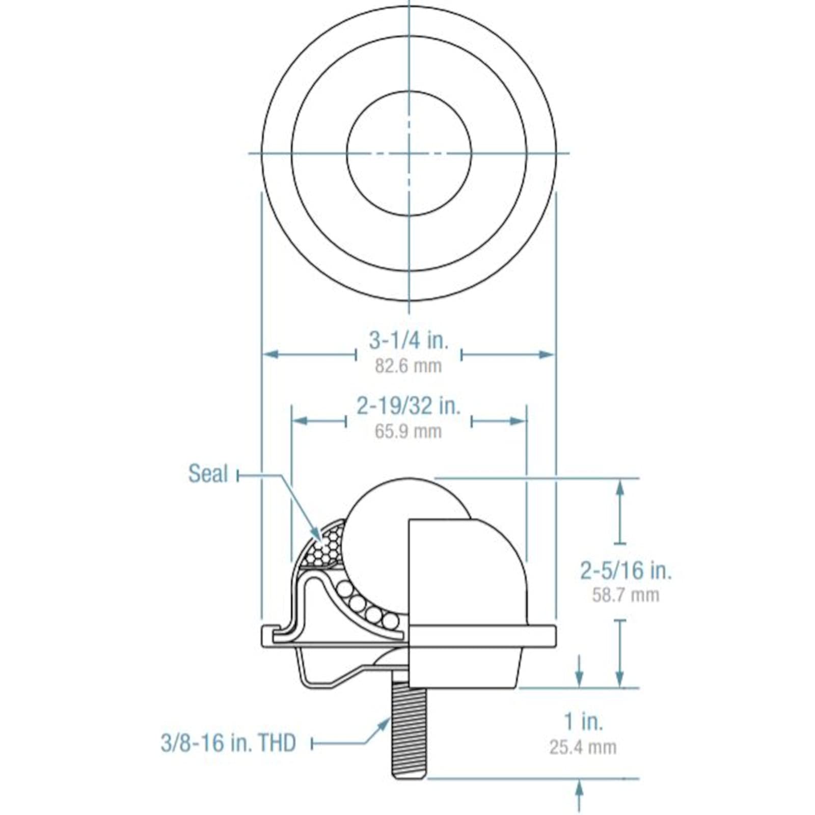 SBT-1-1/2CS Hudson Bearing Stud Mounted Ball Transfer, 1-1/2