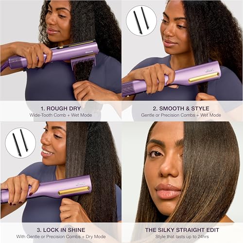Image of Shark SilkiPro Straight | Wet-to-Dry Straightener + Rapid Blow Dryer | 3 Interchangeable Combs | Ultra-Fast Drying | No Heat Damage | for All Hair Types | Turquoise Wave | HT400BL