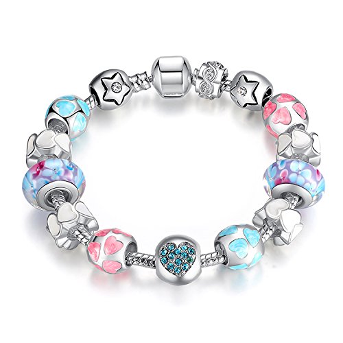 YOUFENG Love Beads Charms Bracelet for Girls and Women Murano Glass Beads Rose