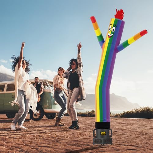 Image of LookOurWay Air Dancers Wacky Waving Inflatable Tube Man - 7ft Tall Inflatable Dancing Man with Weather-Resitant Blower for Business Advertising - Rainbow