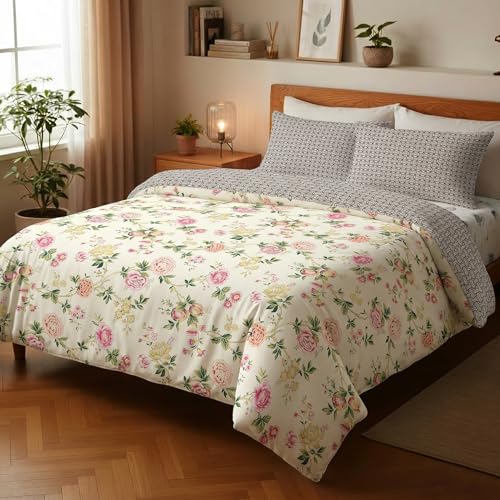 Image of Utopia Bedding Microfiber AC Comforter for King Size 220x240 cm - Lightweight, Skin-Safe & Hotel-Style Quilted Blanket with Floral Print Lilac