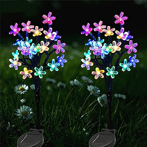 Sunboia Solar Lights Outdoor,2 Pack Solar Pathway Lights with 20 LED Cherry Blossom Lights Multicolor Solar Decorative Lights Waterproof for Patio Garden Lawn Yard Party Holiday Christmas Cover