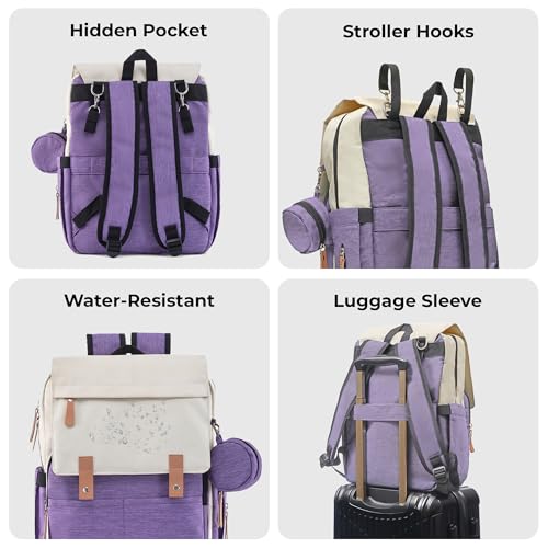 Image of Luxury Baby Diaper Bag For Mother Multi-Utility Backpack with Detachable Pouch - Spacious Travel & with Multiple Compartments, Padded Shoulder Straps, Side Pockets & Top Handle - Lightweight
