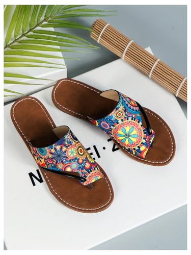 GORGLITTER Women's Bohemian Thong Sandals Open Toe Flip Flops Dressy Slip On Summer Beach Slides3