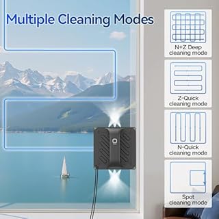 Jemyths Fensterputzroboter mit 6 Wasserdüsen, 8000 PA Saugkraft, Fensterreiniger Roboter mit Intelligente Pfadplanung, 4 Reinigungswege und 100ML Tank für Innen- und Außenfenster