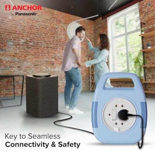 Image of Anchor by Panasonic 6A 2 Pin Flex Box with Indicator & Handle | 4 Mtr Extension Flex Box for Home, Office (Blue)