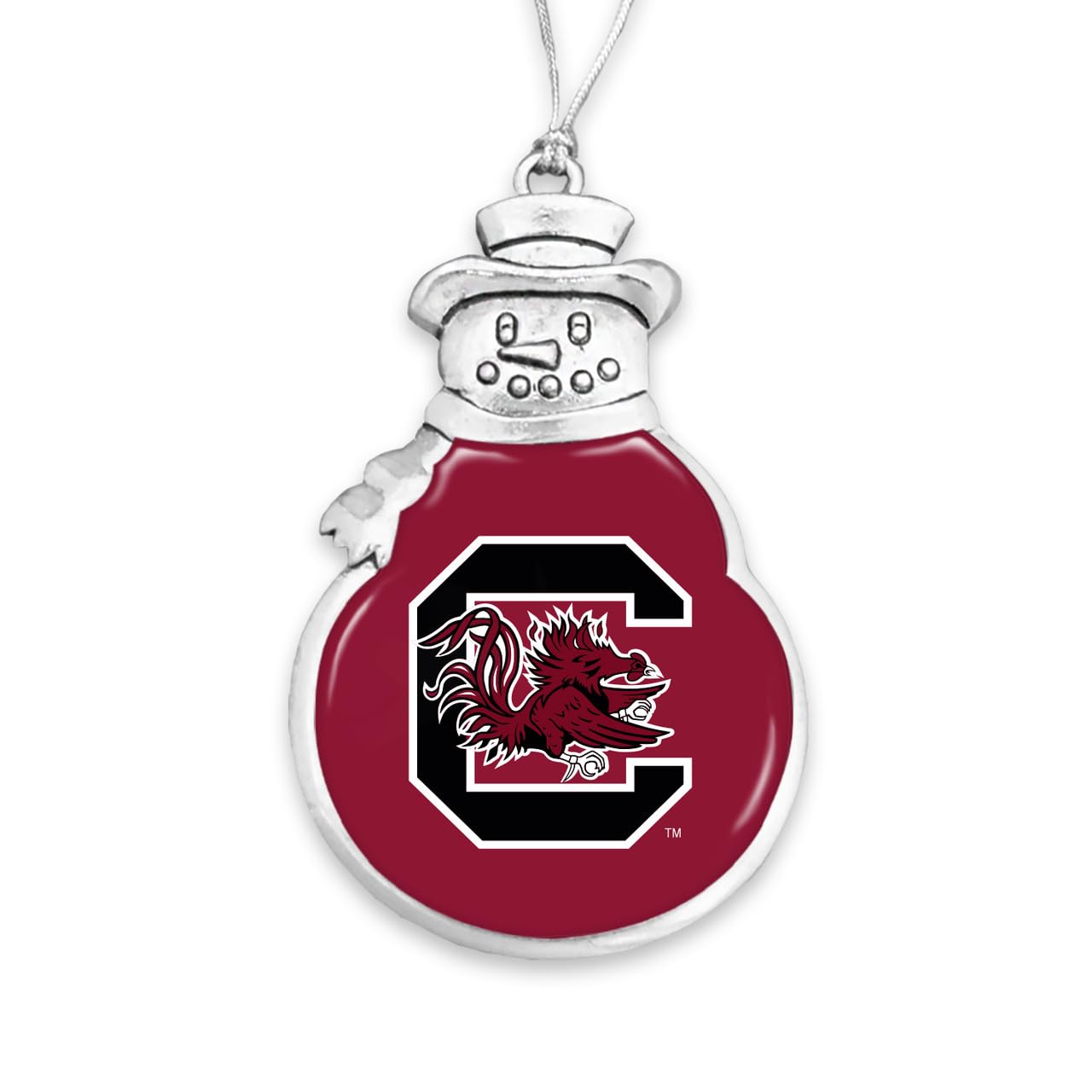South Carolina Gamecocks Snowman with Team Logo Silver Christmas Ornament Gift USC