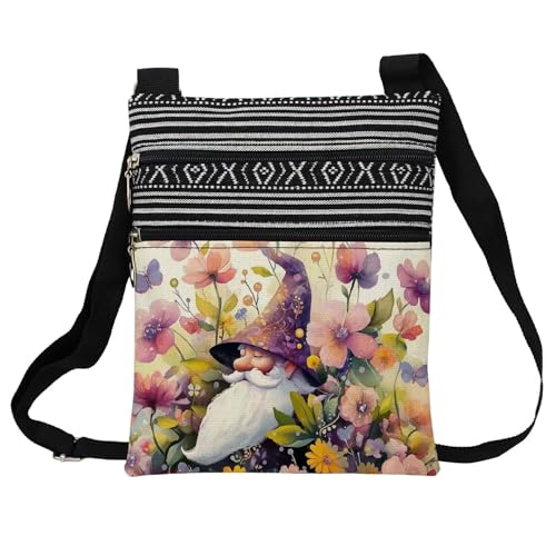 Floral Gnome Messenger Bag Small Ethnic Pattern Printed Adjustable Strap Crossbody Zipper Bag Floral Gnome Phone Bag Wallet Cute Shoulder Handbag for Women Friends -2
