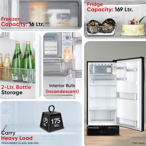 Image of LG 185 L, 2 Star, Direct Cool Single Door Refrigerator (GLD1925XOEF, Ebony Florance, Base stand with Drawer)