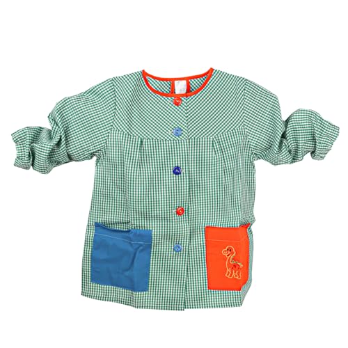 various Bata Cuello Redondo Escolar Infantil Babi Escolar Niño o Niña para Guarderia y Colegio Cuadrado con Botoens Talla 4 (5-6 año) Color Verde