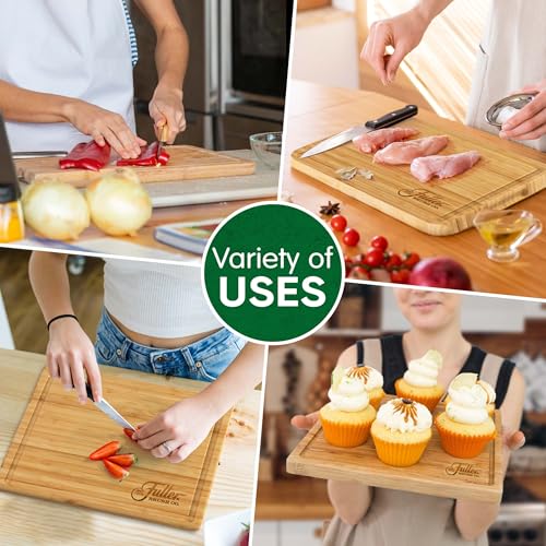 Tabla de Cortar de Bambú Fuller's - 12" x 9" para Cocina - Duradera, Amigable con Cuchillos y Fácil de Limpiar - Con Ranura para Jugos y Asas Laterales para Preparación y Servicio de Alimentos miniatura 7