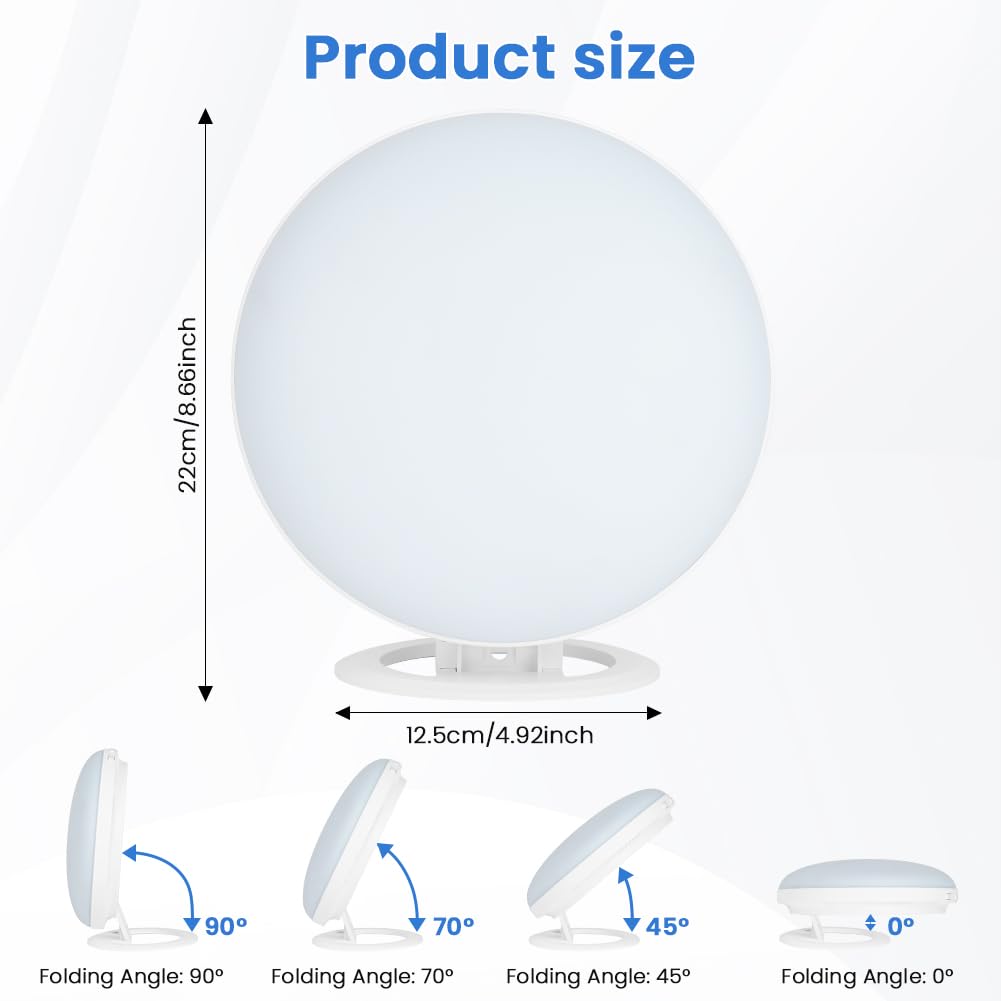 AOOWU Lampa do światła dziennego, lampa do terapii światłem 10000LUX-30000LUX, kompaktowa lampa solarna bez Uv z 3 temperaturami barwowymi 10 poziomów jasności ze składanym uchwytem do domu i biura