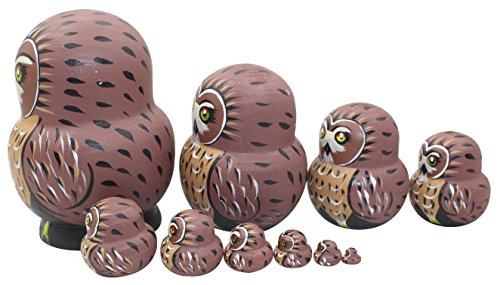 Winterworm Holz-Eulen, 1 Set, 10 Stück, Handarbeit, Matroschkapuppe, Kinderspielzeug, für Krippe, Nistplatz, tolles Geschenk