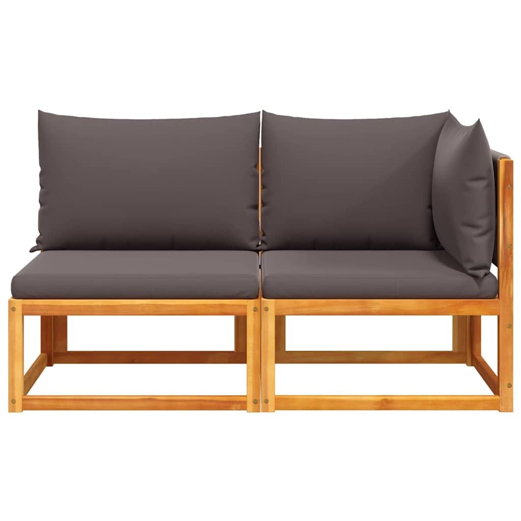 Divano da giardino a 2 posti, in legno di acacia massiccio con cuscini grigi e schienale in corda intrecciata, resistente alle intemperie, divano angolare per balcone, terrazza, esterno