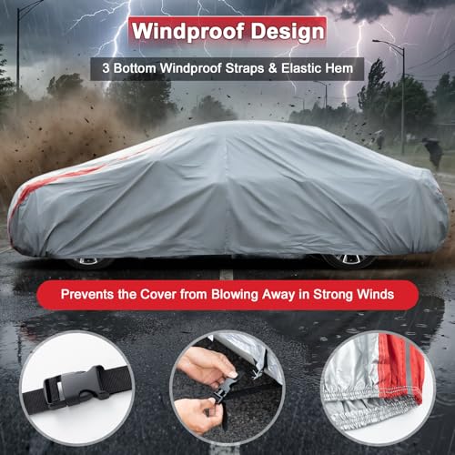 Image of Favoto Car Cover Waterproof Custom Fit for Honda Civic (1991-2026) | Windproof Heavy Duty Car Cover for Automobiles Outdoor with Reflective Strips All Weather Rain Dust Snow UV Protection