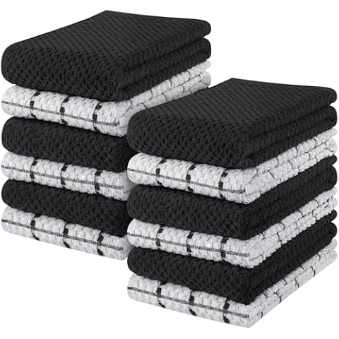Utopia Towels Kitchen Towels, 15 x 25 Inches, 100% Ring Spun Cotton Super Soft and Absorbent Black Dish Towels, Tea Towels and Bar Towels, (Pack of 12) Cover