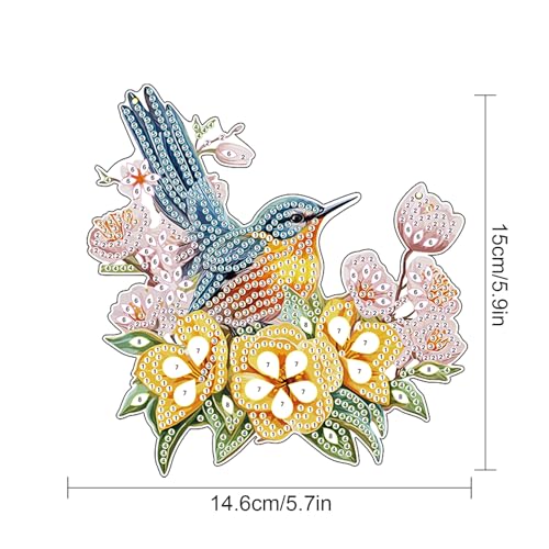 Image of DIY 5D Bird Flower Diamond Art Painting Kits Hanging Sign Wall Art Sign Special Shaped Diamond Art Window Hanging Ornament Pendants Home Garden Wall Door Hanging Diamond Art Kits Valentine's Day Gift
