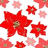 Christmas Glitter Poinsettia Christmas Tree Ornaments Pack Of 12 (Red)