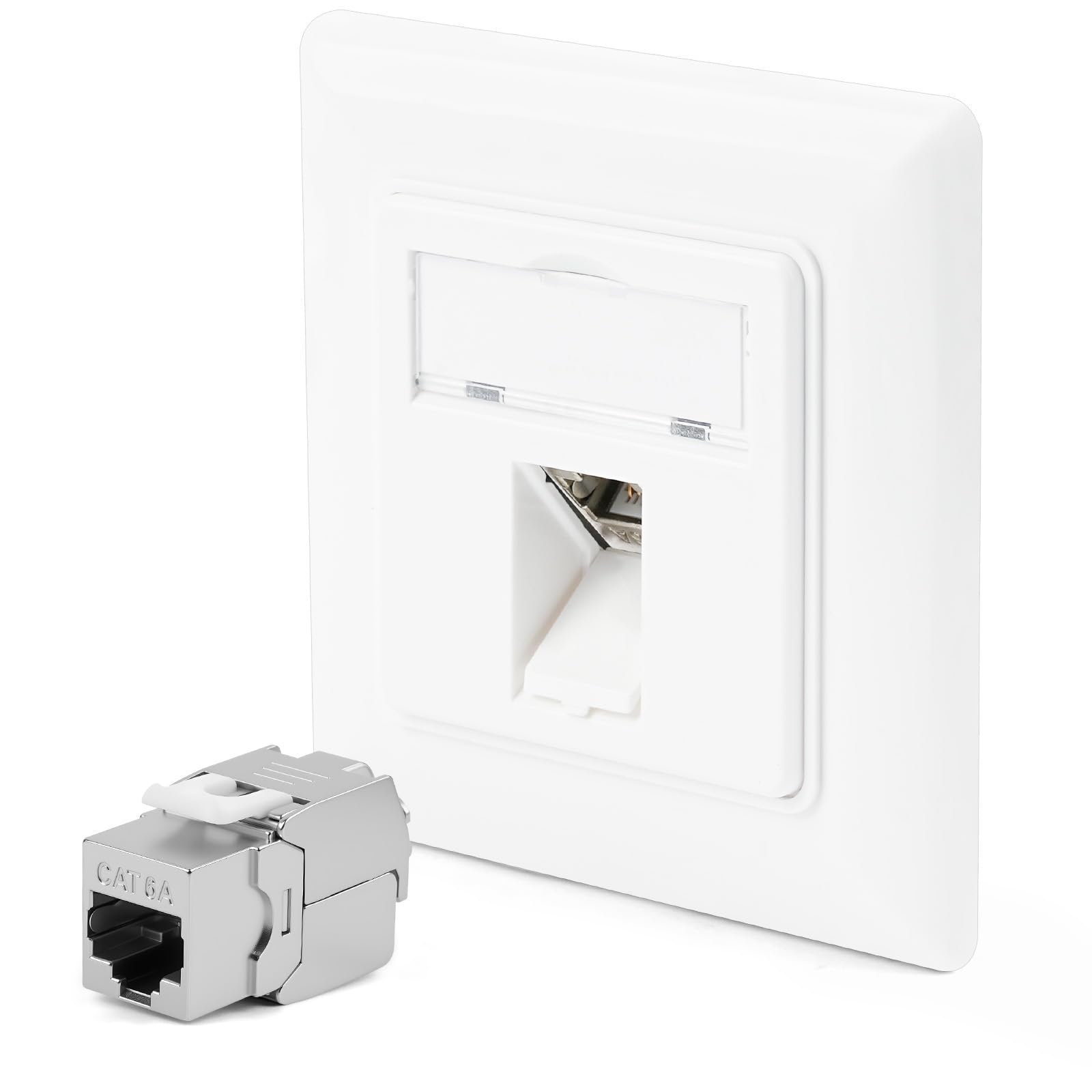OFFCUP CAT 6A Universal Netzwerkdose, 1x RJ45 Keystone Port LAN Dose, 10 Gigabit Ethernet Aufputz oder Unterputz Geschirmt Netzwerk Anschlussdose für Netzwerkkabel Verlegekabel