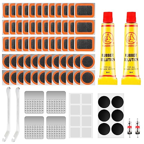 Kit de reparación de pinchazos de bicicleta, lima de palanca de metal, kits de reparación de neumáticos de bicicleta para bicicleta de montaña/carretera o bicicletas de viaje (juego de 120 piezas)