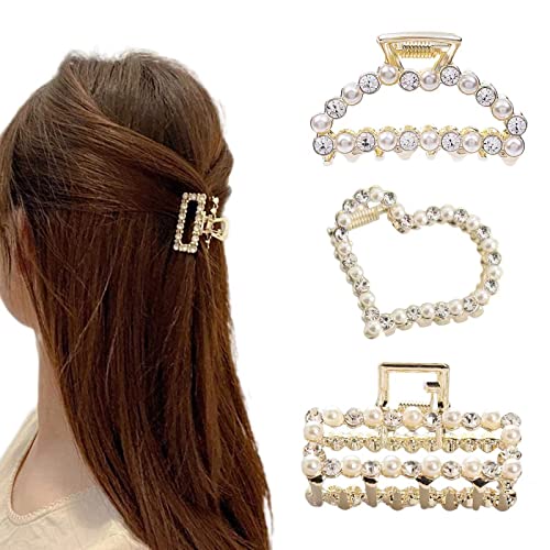 Lot de 3 pinces à cheveux petites perles en cristal doré en métal pour femme et fille Cover