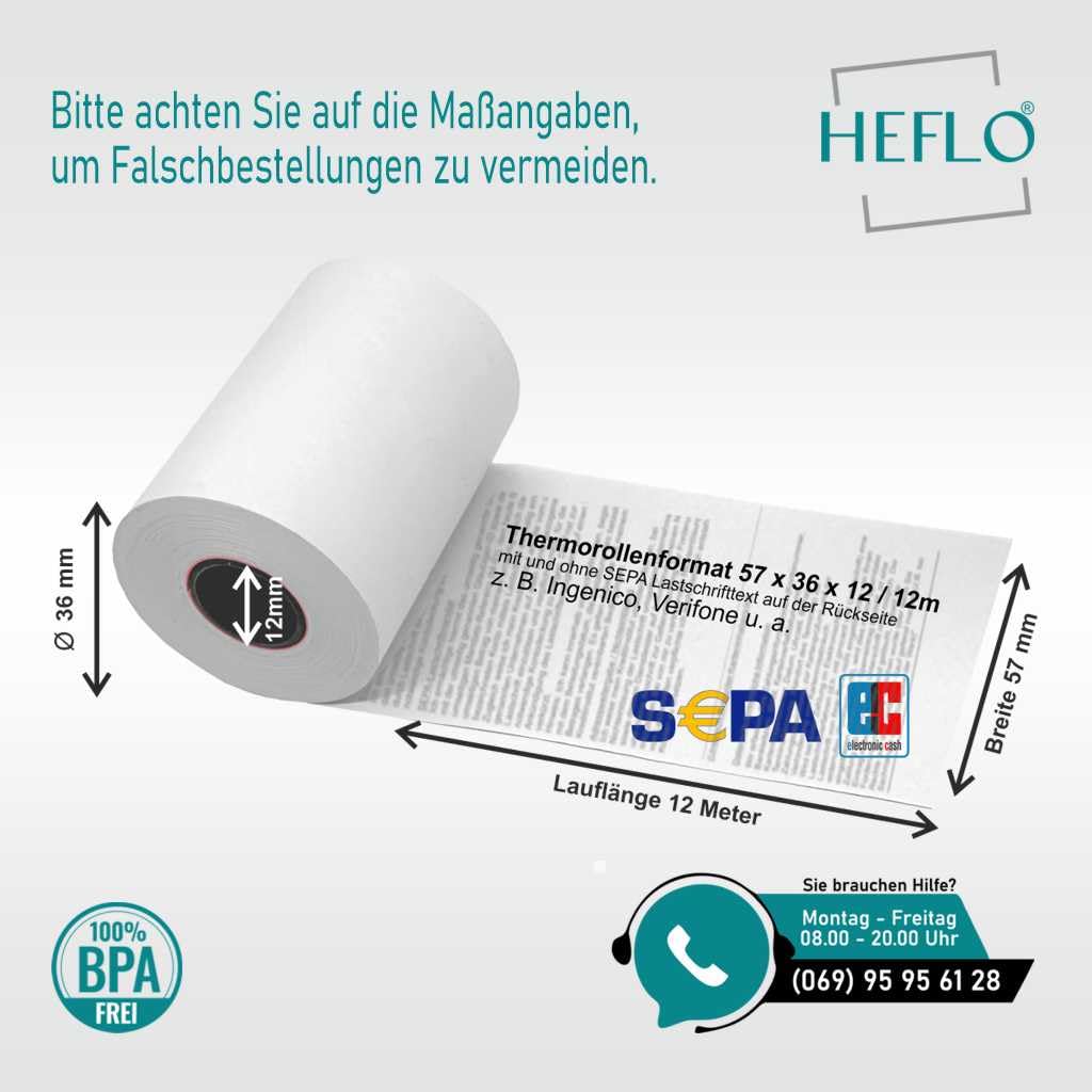 Heipa 50 EC Thermorollen 57 mm x 36 mm x 12 mm in 12 Meter Länge - SEPA Lastschrift