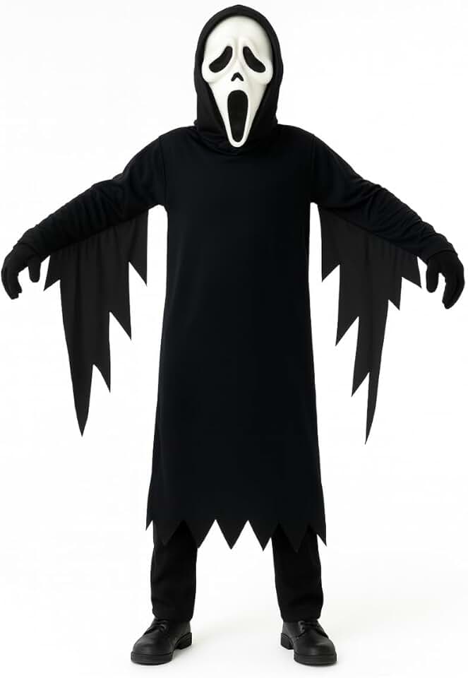 Fantasia Juvenil Fantasma Halloween Terror Bruxo Capuz Pânico Zorro Manto Rave Festa Cosplay Vilã Dia das Crianças Morcego