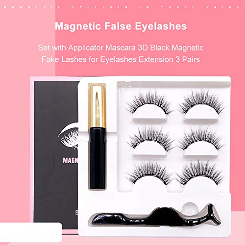 Andoer Conjunto de cílios postiços magnéticos com máscara aplicadora 3D preto magnético falso cílios