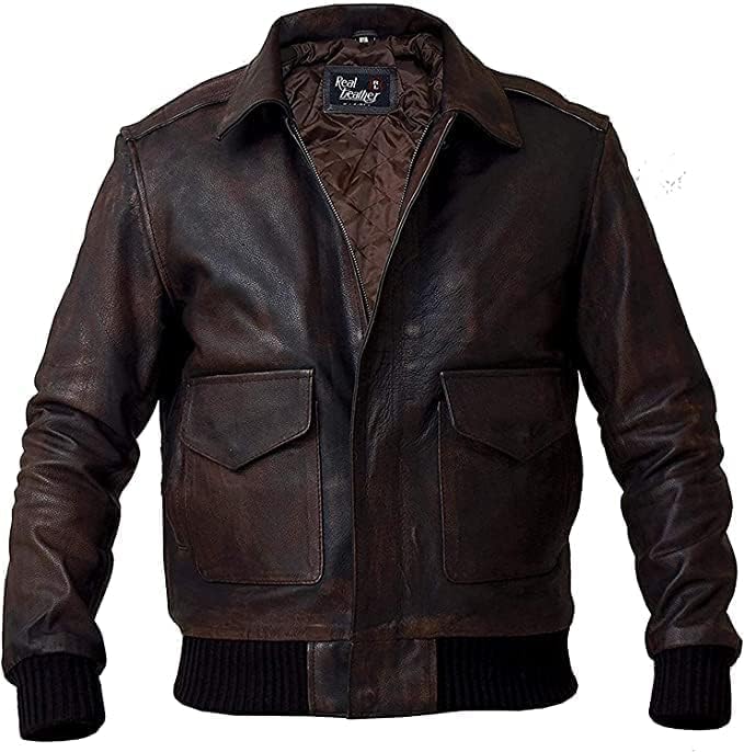 Men's A2 Brown Distressed Leather Jacket l Air Force Brown WWII Flying Tiger Bomber Jacket.