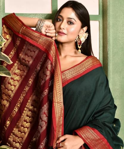 Image of South Cotton Gadwal Saree for Women | Celebrity Inspired Traditional Ethnic Wear | Chettinad & Kalyani Cotton Sarees | Soft Cotton Saree with Blouse Piece