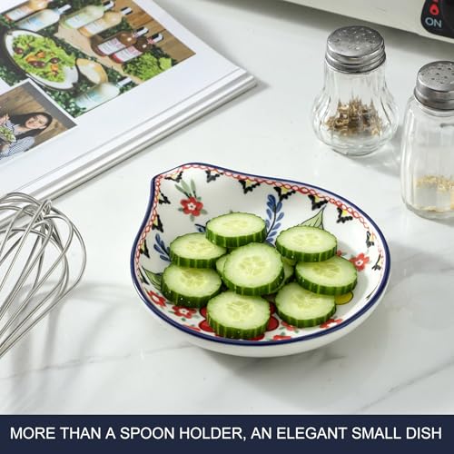 Image of Farmhouse Hand Painted Ceramic Spoon Rests Holder for Kitchen Counter Stove Top (Model A)