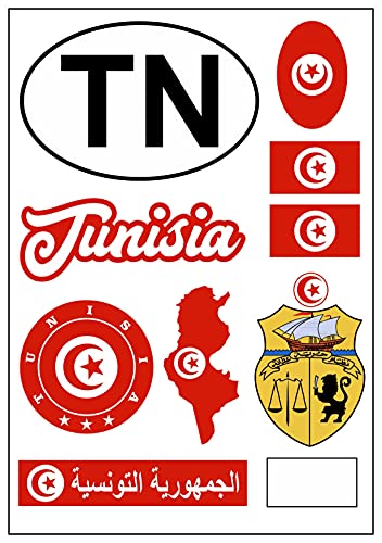 Daged Carte autocollante Tunisie - Feuille d'autocollants - Pour voiture, moto, motard - Drapeau décoratif AK