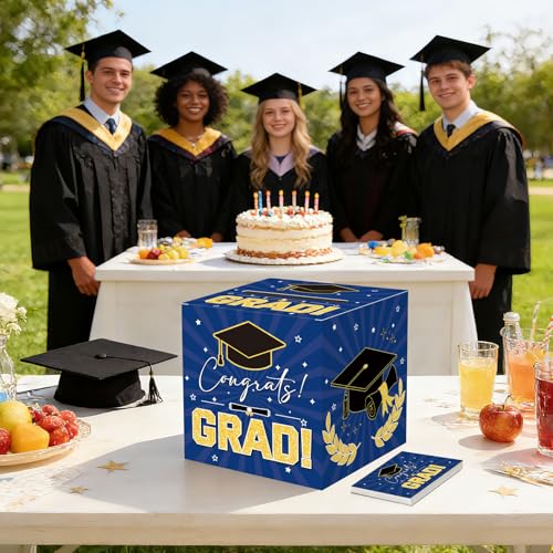 Image of Graduation Card Box Graduation Decorations 2026 Grad Card Box for Gift Graduation Party Favors Decor Party Supplies (Dark Blue, 50 Cards)