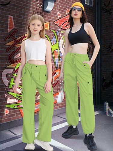 Image of Cromoncent Cargo Pants Girls & Women Parachute Pants Y2K Baggy Rave Clothes Waterproof with Pockets, 6 Years - 3XL