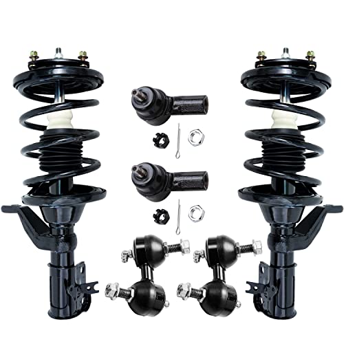 Image of Detroit Axle - Front Struts Kit for 2001-2005 Honda Civic 2001-2003 EL, 2 Ready Suspension Struts w /Coil Spring Assembly 2 Sway Bar Links 2 Outer Tie Rod End Links 2002 Replacement