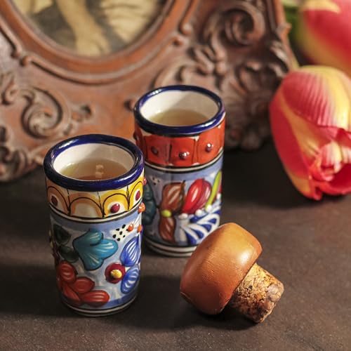 Image of Talavera Shot Glasses Set of 4 Authentic Mexican Tequila Shot Glasses - Hand-painted - 2 Oz (Colorful Talavera)