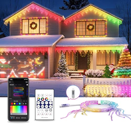 AHAWILL Icicle Lights for Outside,33ft Christmas Lights Outdoor with Dimmable 255LED,IP65 Waterproof,USB Plug in Curtain String Lights with DIY Scene Modes for Party,Roof,Halloween Decor(Multicolor) - image 1