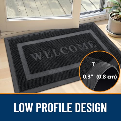 Image of OLANLY Welcome Door Mat Outside Entrance 29.5x17, Absorbent, Heavy Duty Sturdy Natural Rubber Doormat Indoor Outdoor, Non-Slip, Stain and Fade Resistant, Low Profile Floor Mat for Entryway, Black