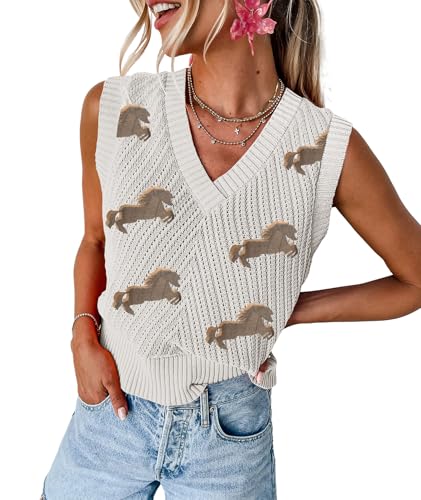 Image of MARZXIN Women Sleeveless Sweater V Neck Casual 2026 Fall Knitted Chevron V Neck Sweater Vest Color Block Pullover Sweater Top