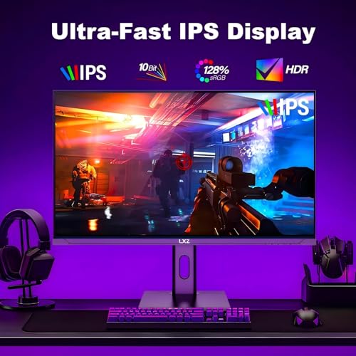 Image of LXZ 27 Inch 4K Gaming Monitor 144Hz IPS Computer Screen UHD 3840x2160 | for Home Office & Gaming FreeSync & G-Sync Compatible, HDMI 2.1 & DP 1.4, Height Adjustable, Wall Mountable, Eye Care