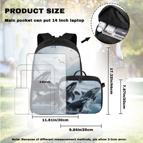 Doojoayie Kids School Backpack Boys 7-10 Cool Bookbag with Lunch Box Killer Whale Backapck for Boys Large Capacity School Bags Little Kids Favorite Daypack for Primary Grade Student 7