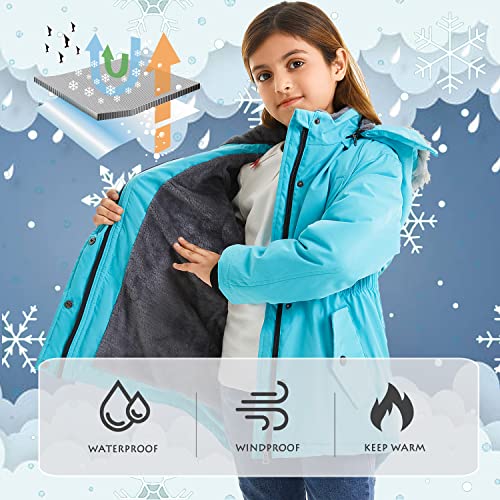 FARVALUE Girls' Long Winter Coats Warm Parka Lined Puffer Jacket Thicken Fleece Hooded Coat with Fur Collar for Girls4