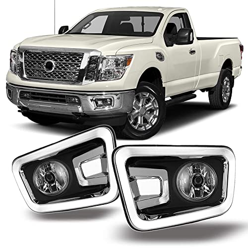 CPW Fog Lights Compatible with [2017-2018 Nissan Titan][2016-2019 Nissan Titan XD] Driving Fog Lights Pair + Wiring + Switch Kit (Clear Lens)