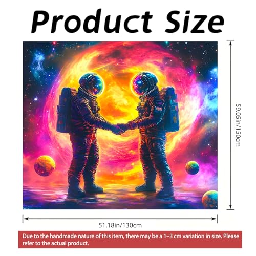 Image of Nuxovilar Astronaut Handshake Wall Tapestry Polyester 59.05x51.18 In | Glow Poster Trippy Wall Art Cosmic Decor UV Backdrop Living Room Bedroom Lounge Space Room (Galaxy Handshake)