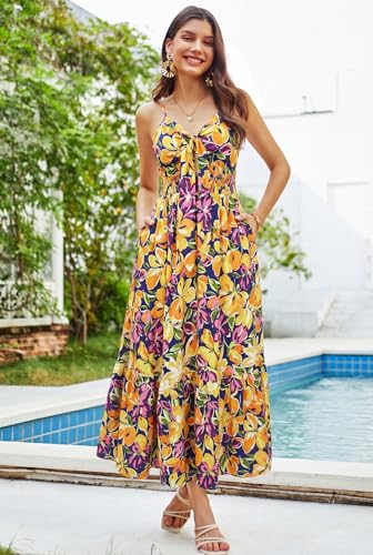 Image of GRACE KARIN Womens Summer Floral Maxi Dresses 2026 Long Flowy Boho Dress Beach Vacation Sundresses Casual Clothes with Pocket