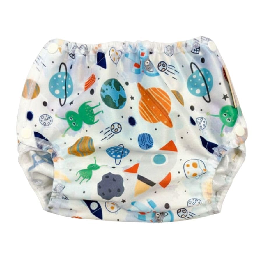 Mother-ease Airflow Nappy Wrap, XS-XXL, Waterproof Polyester with PUL, Breathable Reusable Cover, Popper Fastening, Ultra Reliable (Outer Space, XL)